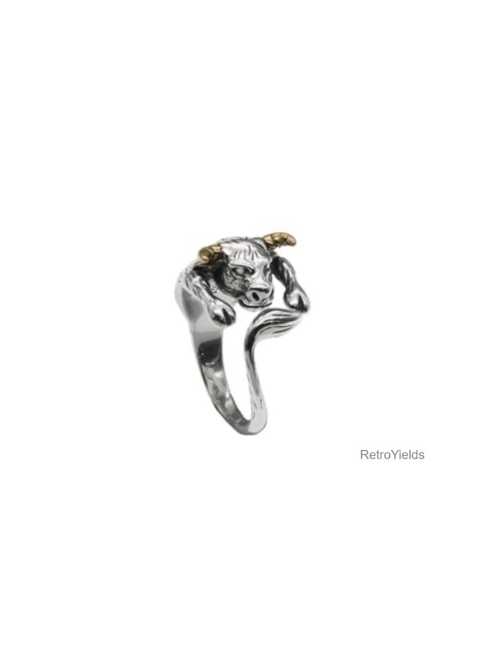 925 Sterling Silver Bull Head Ring Adjustable Open Band Statement